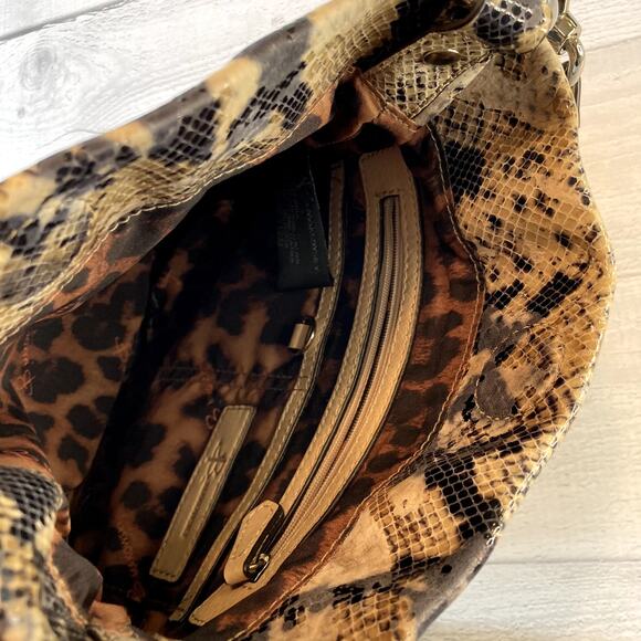 B Makowsky Leather Faux Snakeskin Crossbody Bag - Beige, Black - Picture 6 of 16